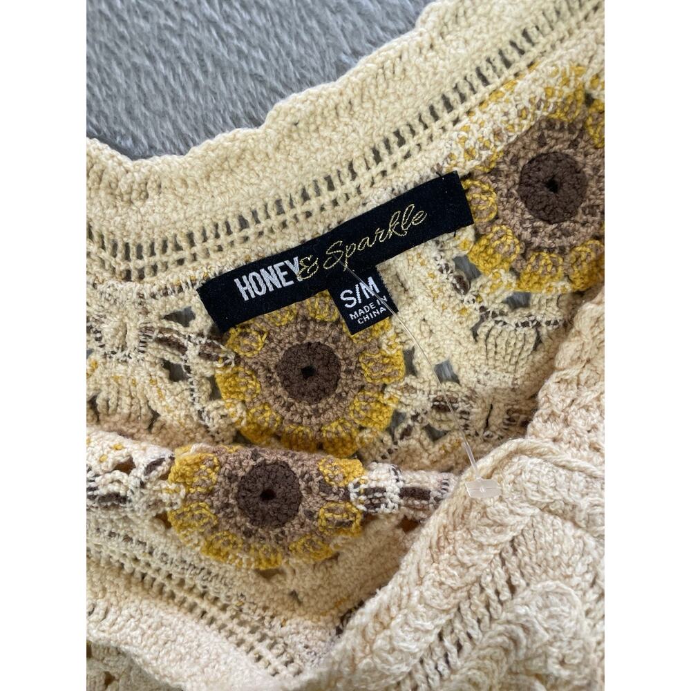 Honey & Sparkle Women’s Tank Top Sz S/M Granny Square Crochet - Picture 3 of 8